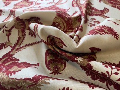 By Yd Lee Jofa Exotic Fruits Brick Biscuit Red on White Pom Thistle Vine Tropical Large Linen Print MSRP USD 196/Y