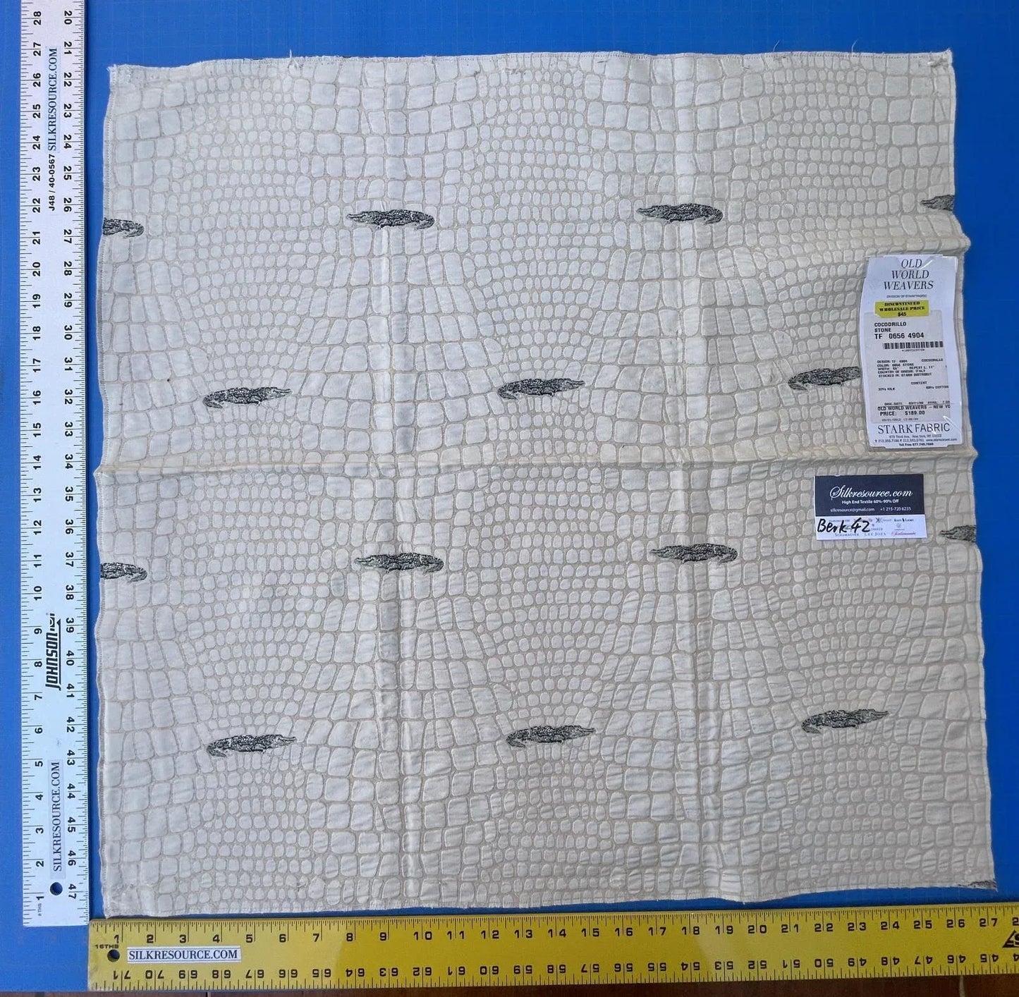 32 Berkbox42 Scalamandre Squares 27x27" "cocodrillo" crocodile Stone, Silk &amp; Cotton