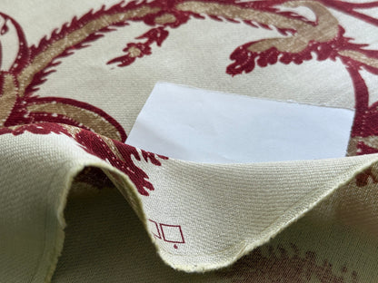 By Yd Lee Jofa Exotic Fruits Brick Biscuit Red on White Pom Thistle Vine Tropical Large Linen Print MSRP USD 196/Y