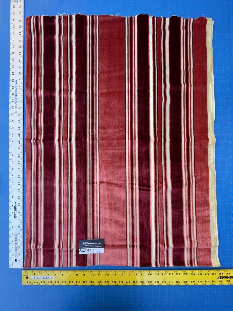 43 Berkbox42 Scalamandre Squares 27x37" Aragona Burgundy Red Pink And White Cut Velvet Stripe