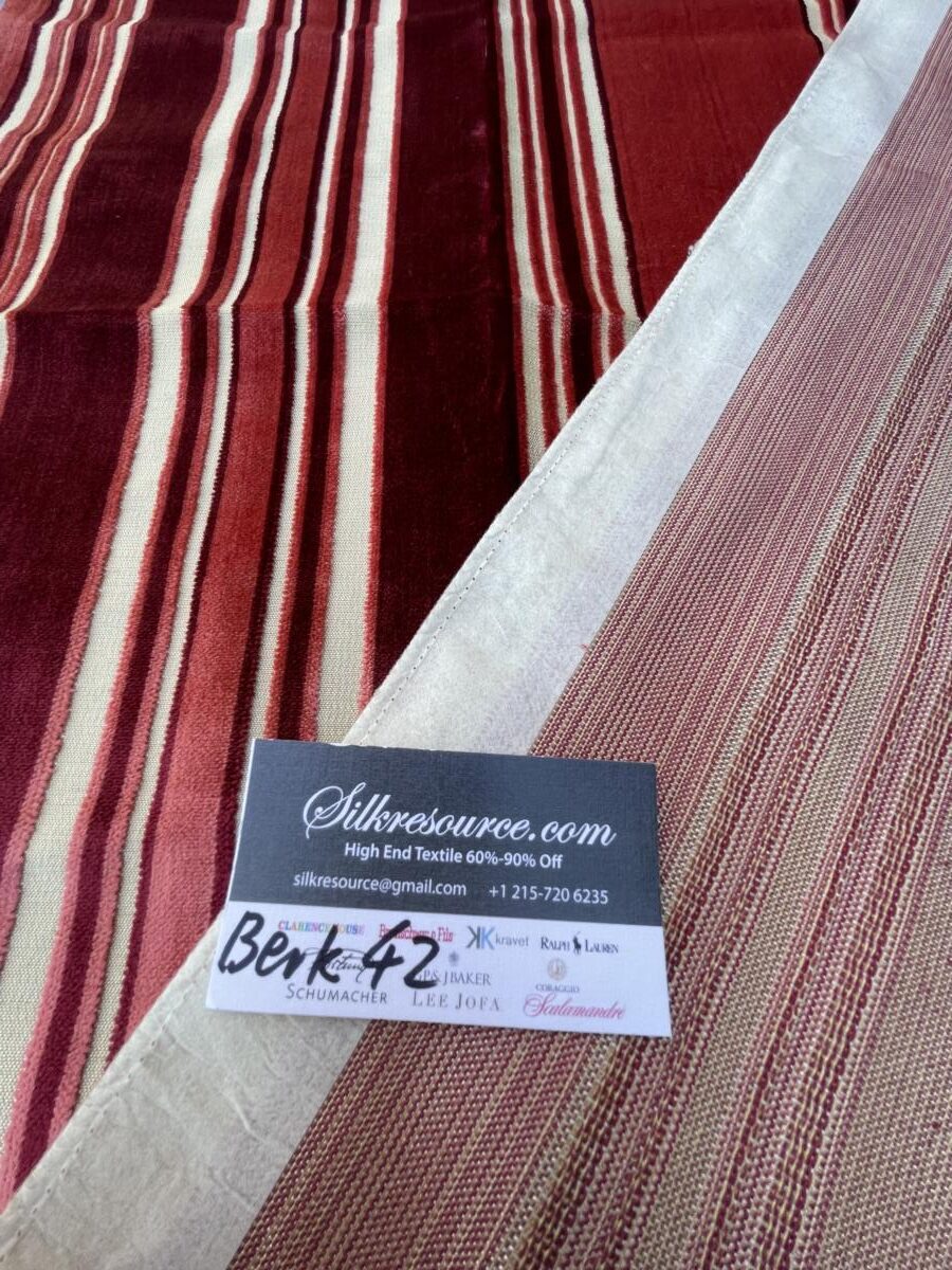 43 Berkbox42 Scalamandre Squares 27x37" Aragona Burgundy Red Pink And White Cut Velvet Stripe
