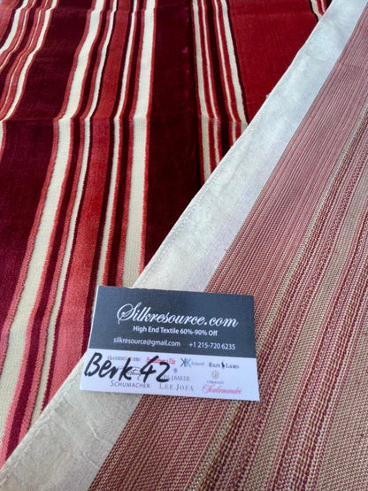 43 Berkbox42 Scalamandre Squares 27x37" Aragona Burgundy Red Pink And White Cut Velvet Stripe