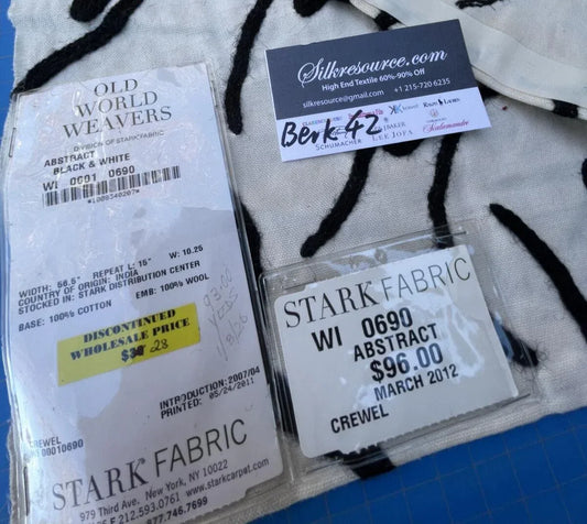 46 Berkbox42 Scalamandre Squares 27x27" "abstract" White With Black Crewel Lines