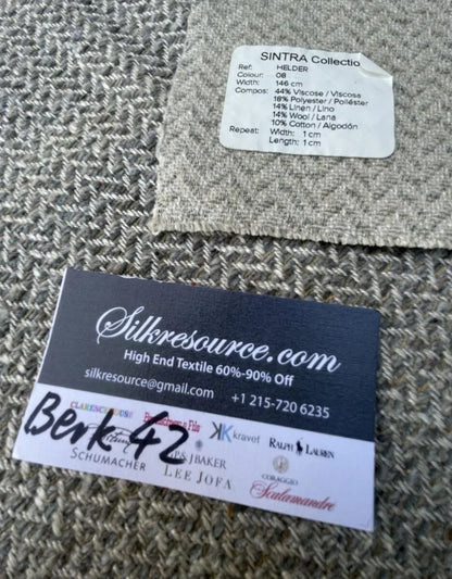 52 Berkbox42 Scalamandre Squares 27x36" "helder" Charcoal And Cream Herringbone Pattern, Linen Cotton Viscose Blend