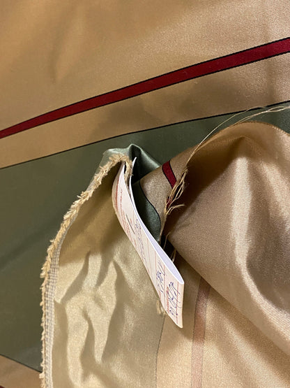 By Yd Scalamandre Caribu Stripe Green, Taupe, Red Silk Renaissance MSRP USD 200/Y