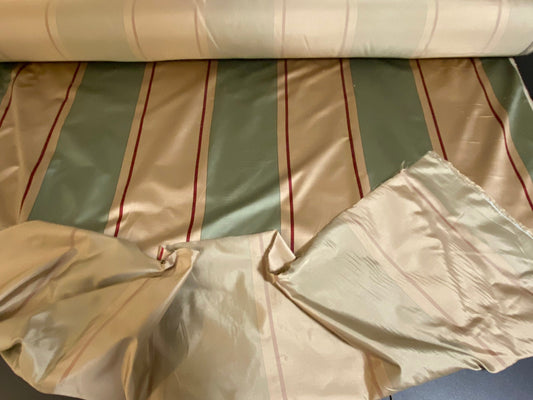 Scalamandre Caribu Stripe Silk - Green/Taupe/Red