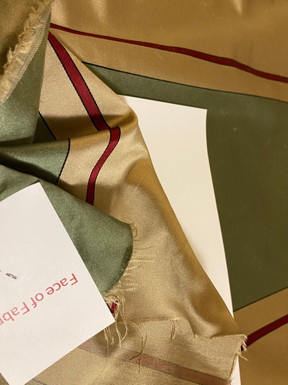 By Yd Scalamandre Caribu Stripe Green, Taupe, Red Silk Renaissance MSRP USD 200/Y