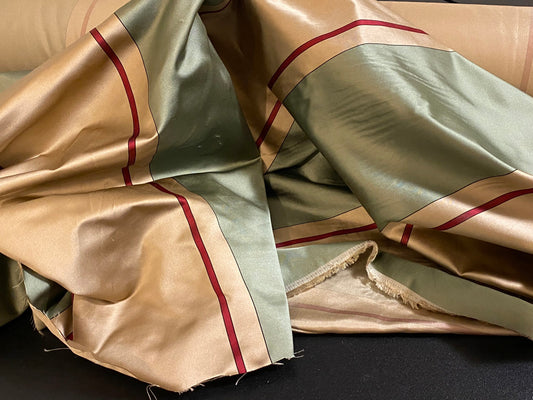 By Yd Scalamandre Caribu Stripe Green, Taupe, Red Silk Renaissance MSRP USD 200/Y