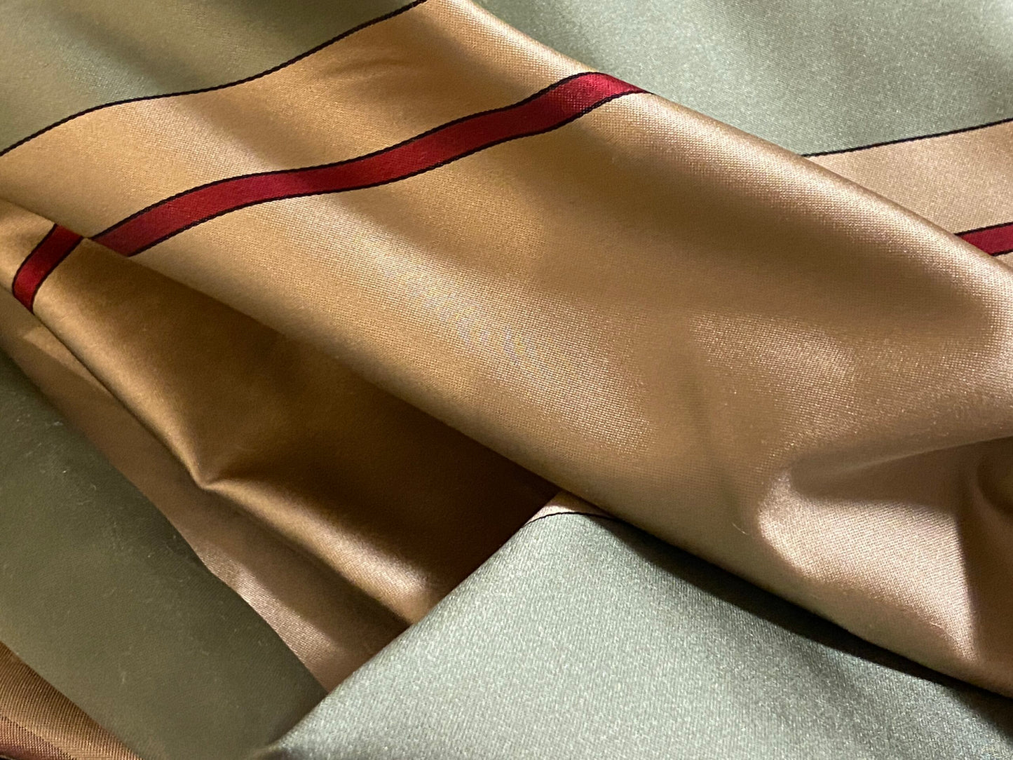 By Yd Scalamandre Caribu Stripe Green, Taupe, Red Silk Renaissance MSRP USD 200/Y