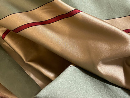 By Yd Scalamandre Caribu Stripe Green, Taupe, Red Silk Renaissance MSRP USD 200/Y