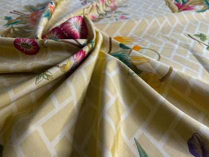 Clarence House la Belle Saison Print Cotton Yellow Mustard Botany Lotus Jasmine Iris Peony Lily Kazumi Asian Botanic Study 30 Screens! - By Vertical Repeats