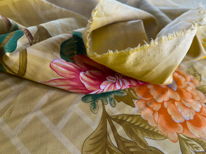 Clarence House la Belle Saison Print Cotton Yellow Mustard Botany Lotus Jasmine Iris Peony Lily Kazumi Asian Botanic Study 30 Screens! - By Vertical Repeats