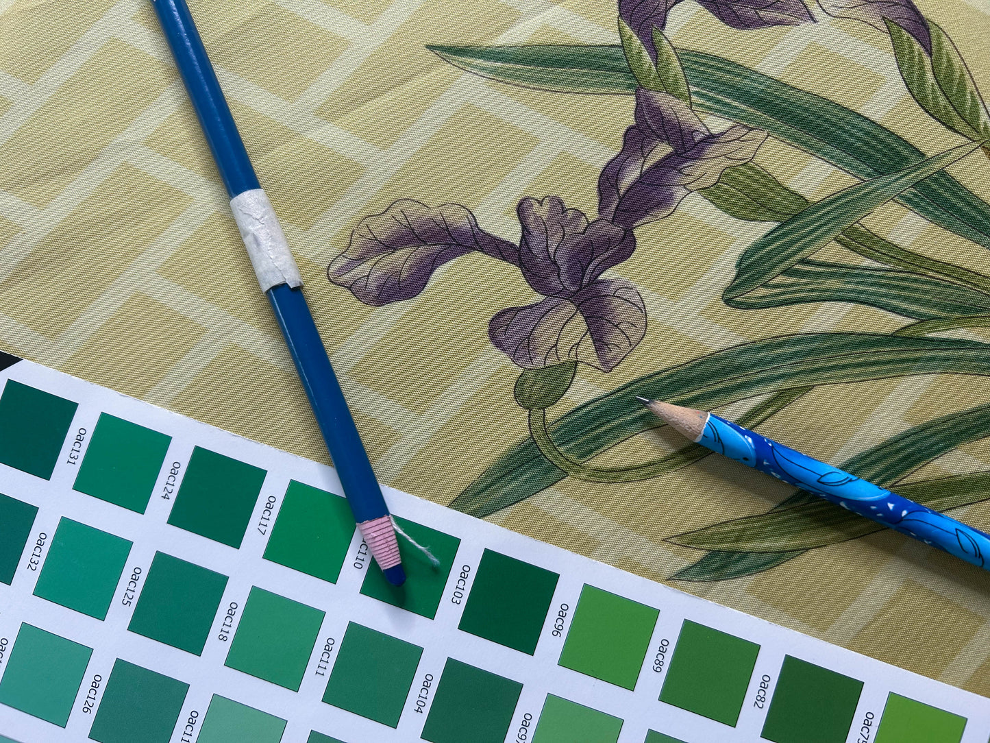 Clarence House la Belle Saison Print Cotton Yellow Mustard Botany Lotus Jasmine Iris Peony Lily Kazumi Asian Botanic Study 30 Screens! - By Vertical Repeats