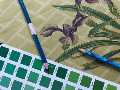 Clarence House la Belle Saison Print Cotton Yellow Mustard Botany Lotus Jasmine Iris Peony Lily Kazumi Asian Botanic Study 30 Screens! - By Vertical Repeats