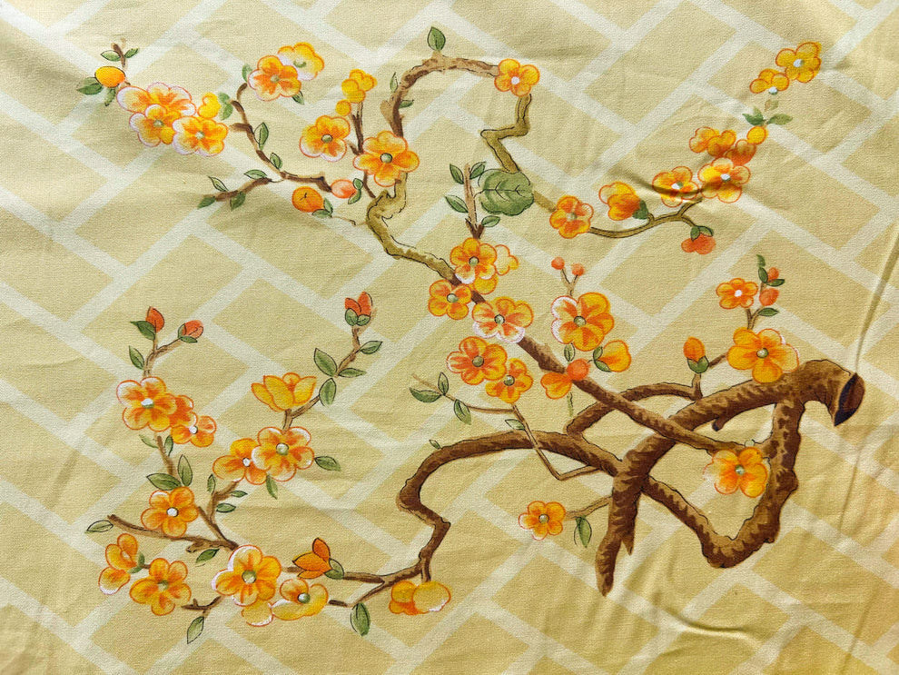 Clarence House la Belle Saison Print Cotton Yellow Mustard Botany Lotus Jasmine Iris Peony Lily Kazumi Asian Botanic Study 30 Screens! - By Vertical Repeats