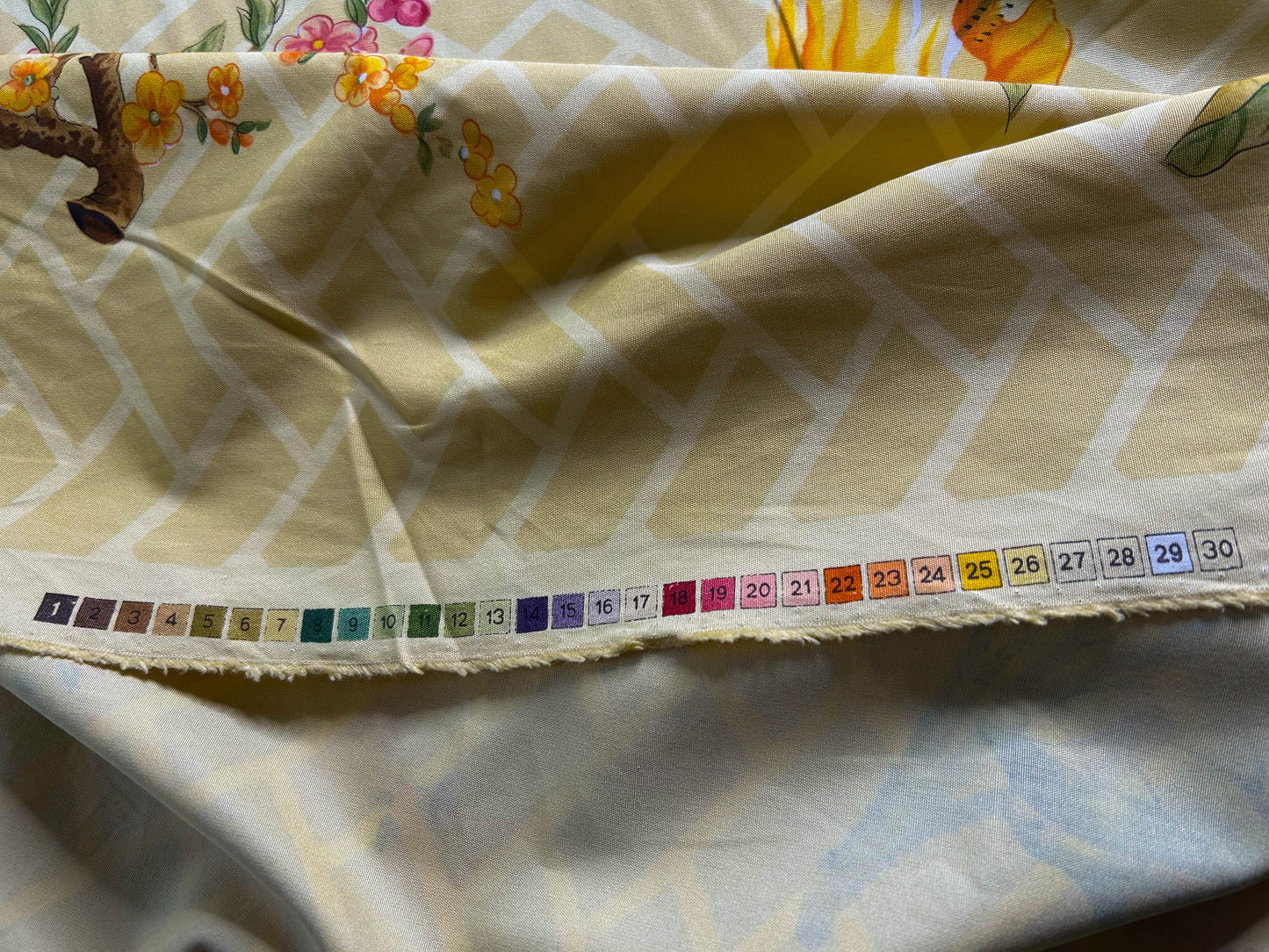 Clarence House la Belle Saison Print Cotton Yellow Mustard Botany Lotus Jasmine Iris Peony Lily Kazumi Asian Botanic Study 30 Screens! - By Vertical Repeats