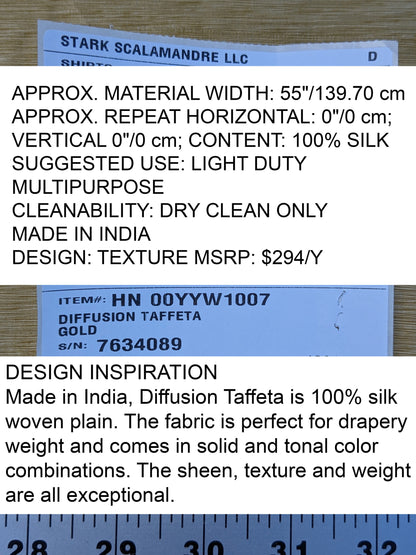 Scalamandre Diffusion Taffeta Gold Silk Solid Texture MSRP USD294/y