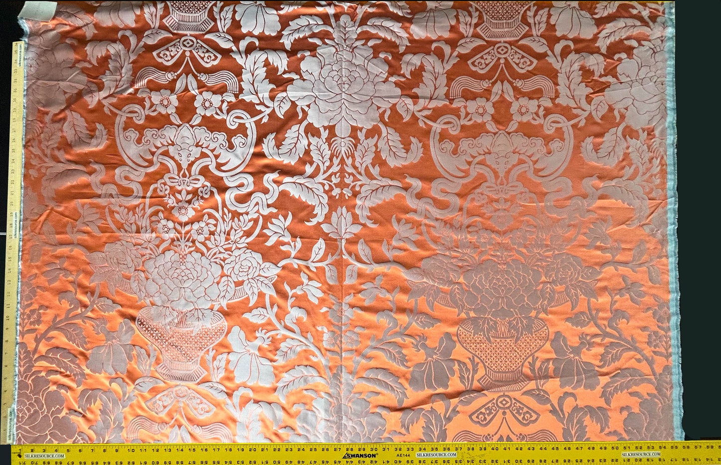 Scalamandre Nashville Orange Silk Damask Chinoiserie Peony Flower Basket Circa 1830  - By The Yard