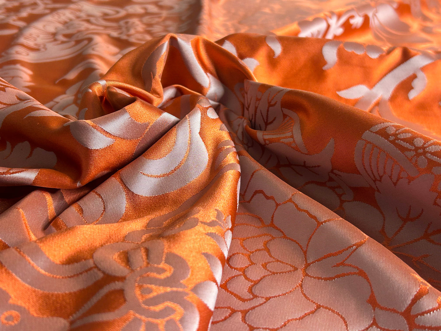 Scalamandre Nashville Orange Silk Damask Chinoiserie Peony Flower Basket Circa 1830  - By The Yard