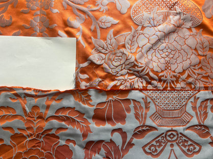 Scalamandre Nashville Orange Silk Damask Chinoiserie Peony Flower Basket Circa 1830  - By The Yard