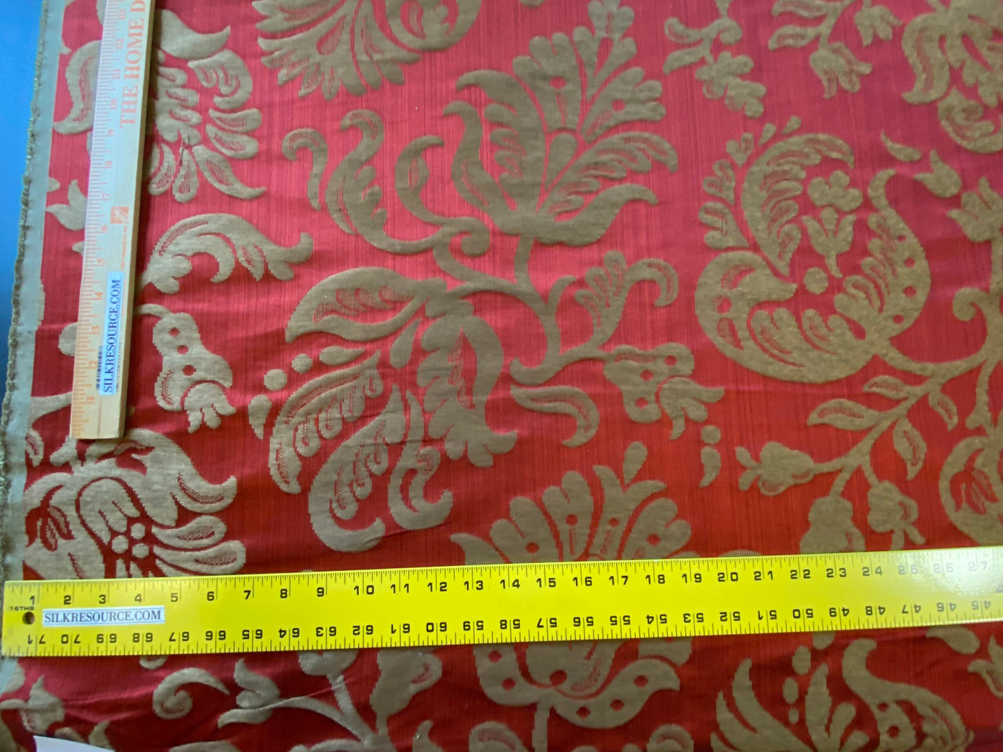 Scalamandre Ypres Lampas Damask Pom Renaissance Ruby Red Gold by MSRP 445/y