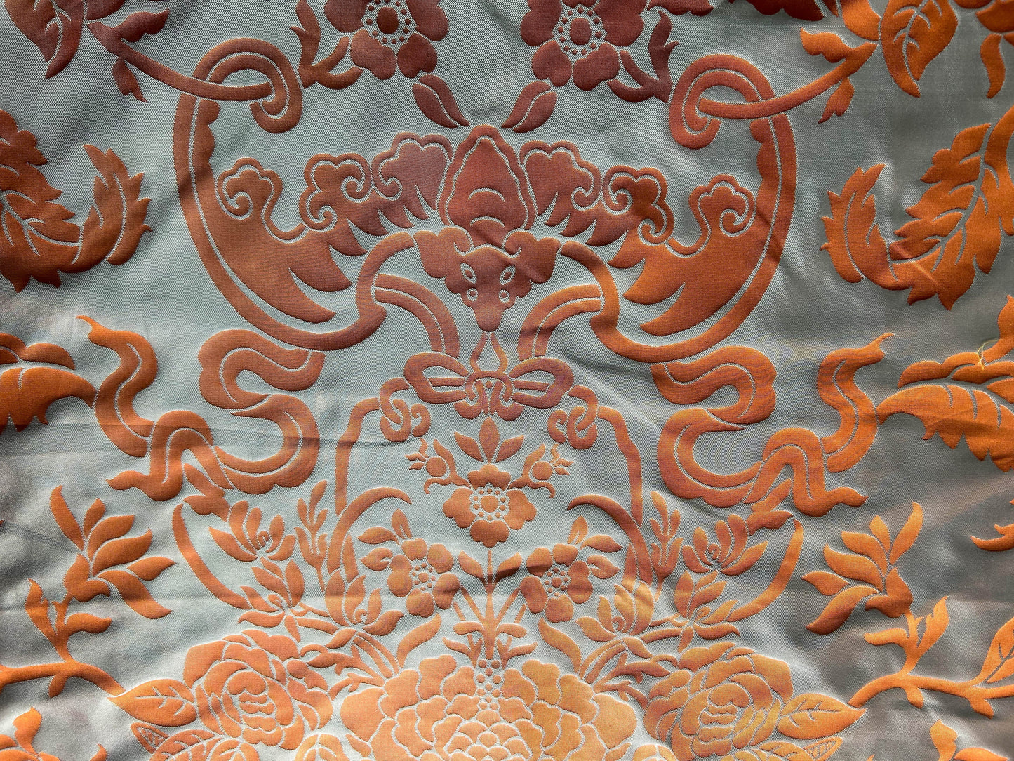 Scalamandre Nashville Orange Silk Damask Chinoiserie Peony Flower Basket Circa 1830  - By The Yard