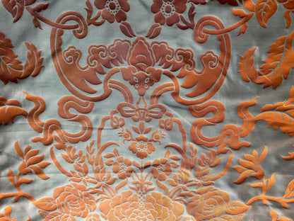 Scalamandre Nashville Orange Silk Damask Chinoiserie Peony Flower Basket Circa 1830  - By The Yard