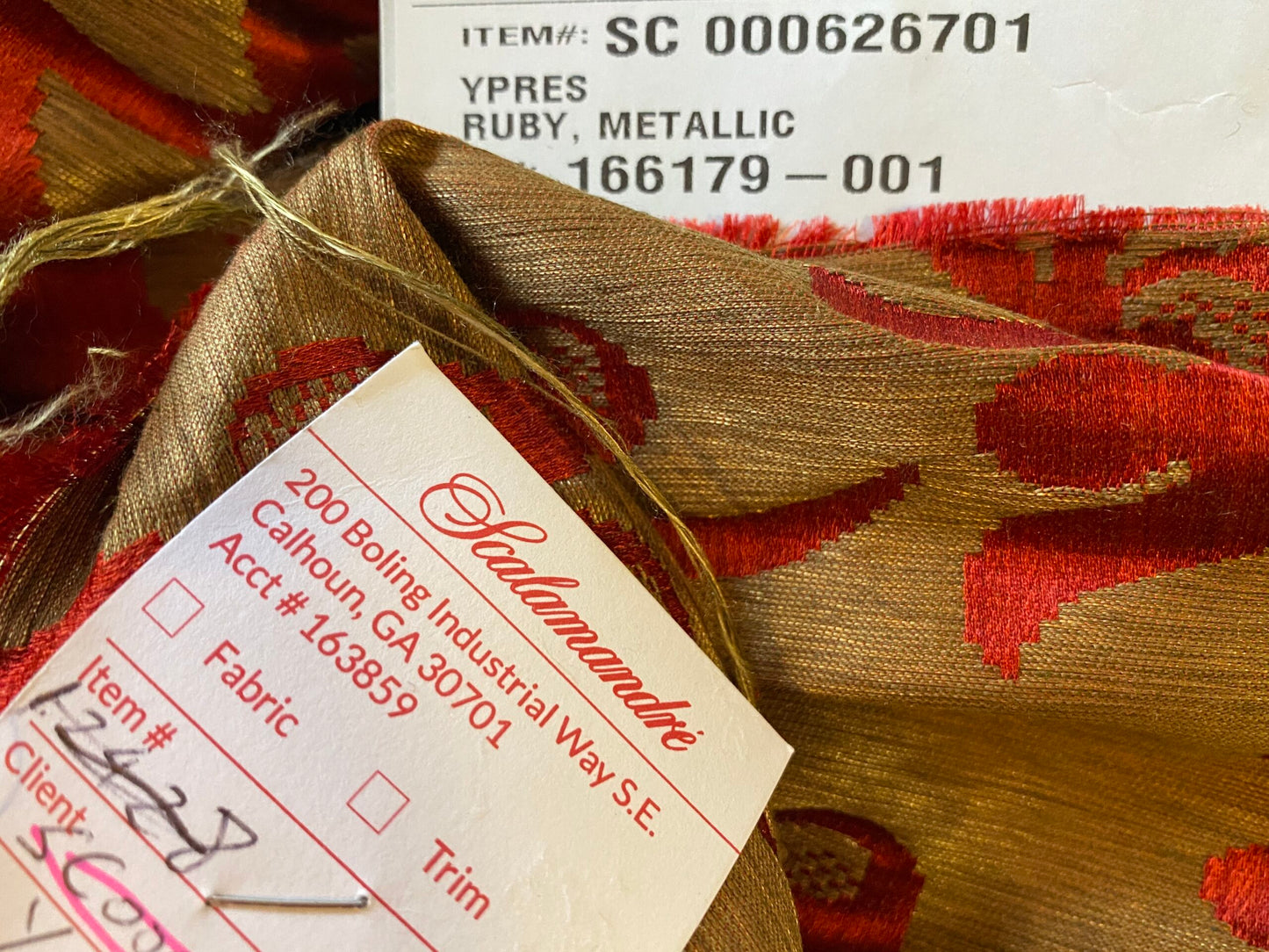 Scalamandre Ypres Lampas Damask Pom Renaissance Ruby Red Gold by MSRP 445/y