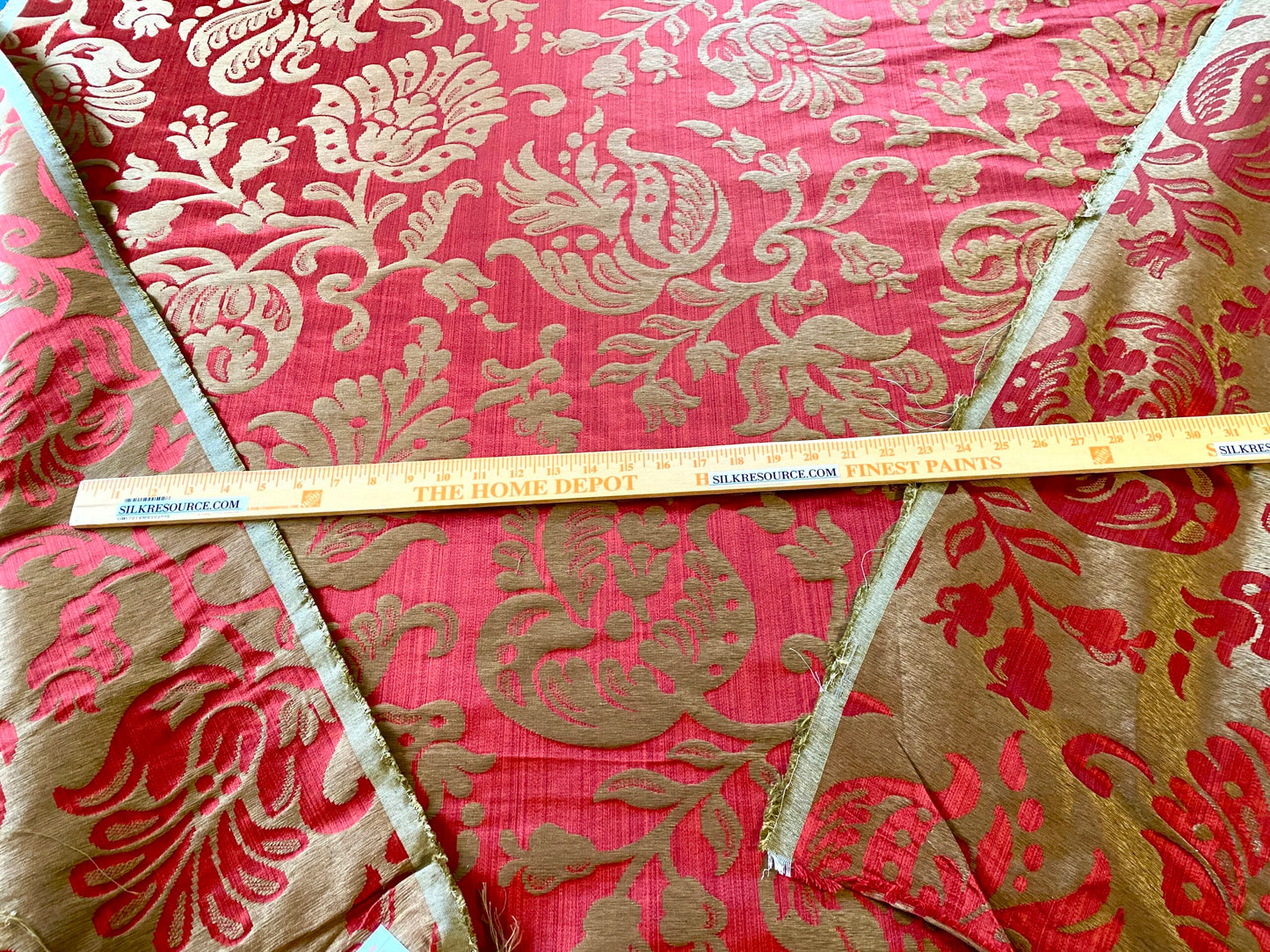 Scalamandre Ypres Lampas Damask Pom Renaissance Ruby Red Gold by MSRP 445/y