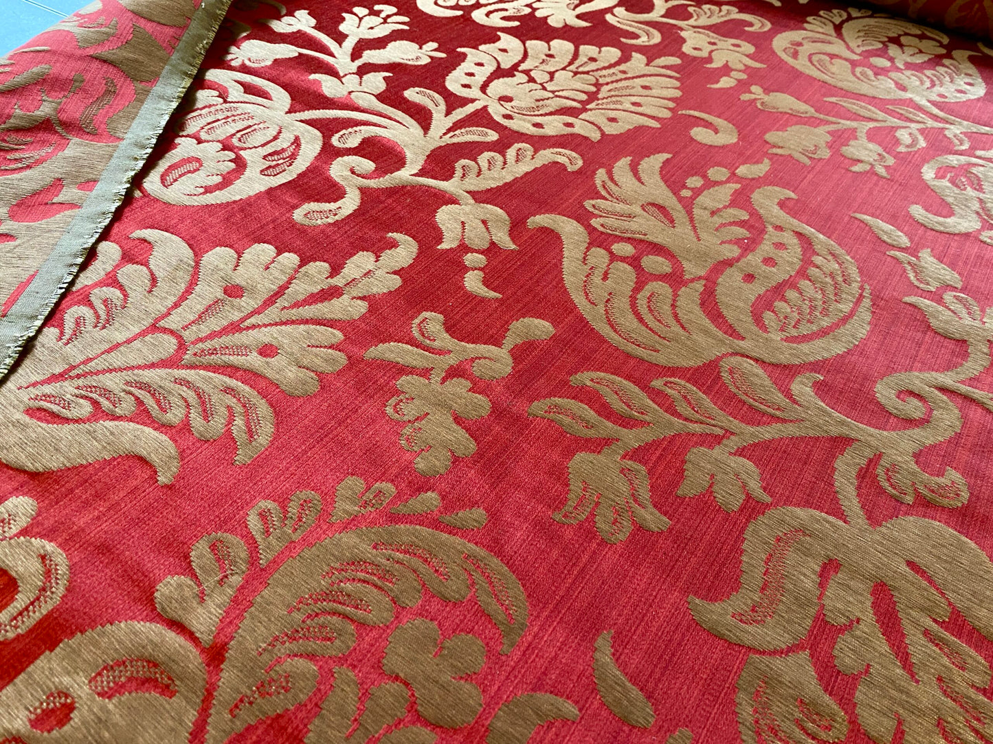 Scalamandre Ypres Lampas Damask Pom Renaissance Ruby Red Gold by MSRP 445/y