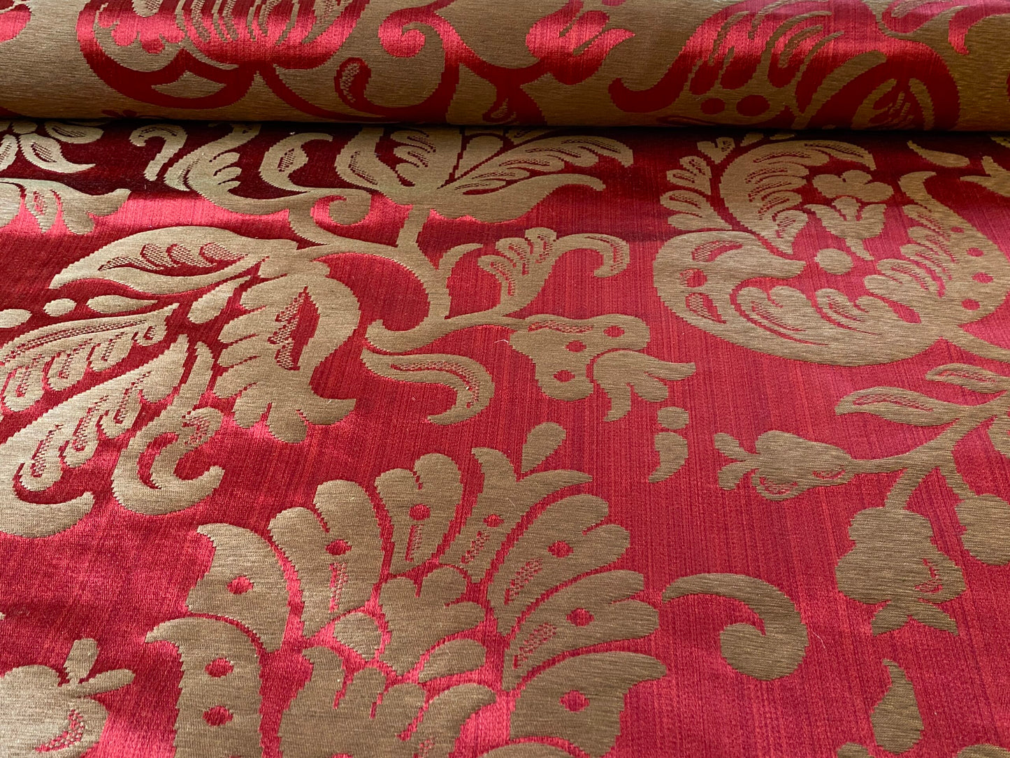 Scalamandre Ypres Lampas Damask Pom Renaissance Ruby Red Gold by MSRP 445/y