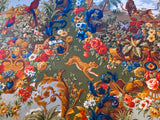 By 26"L Scalamandre Fonthill Paradiso Indiano Loden Exotic Leopard Parrot Safari Bird Print Cotton Green Red Orange blue MSRP USD558/yard