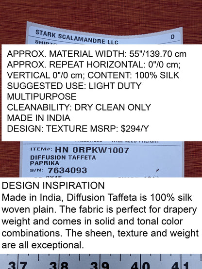 Scalamandre Diffusion Taffeta Paprika Orange Red Silk Solid Texture MSRP USD294/y