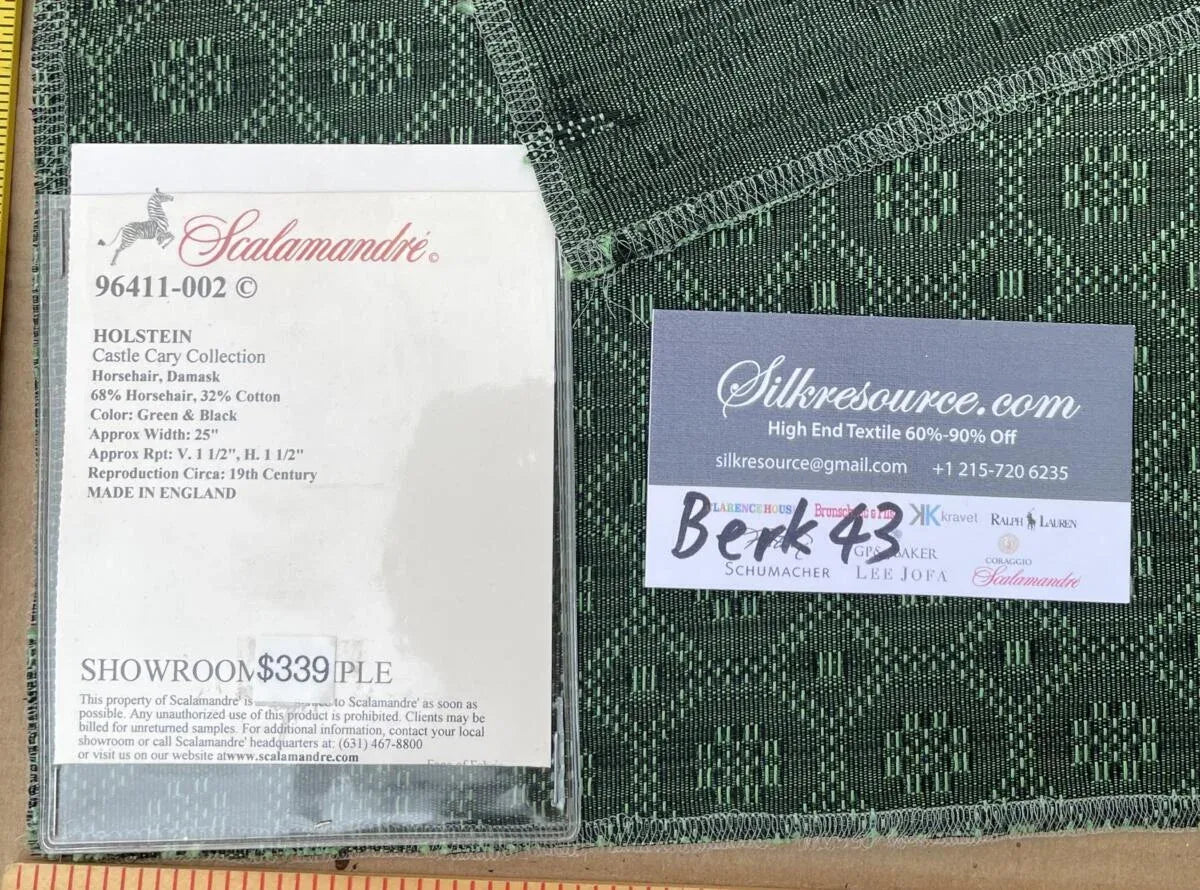 11 Berkbox43 Scalamandre Squares 27x27" Holstein Horsehair Green Black MSRP USD 678/yd