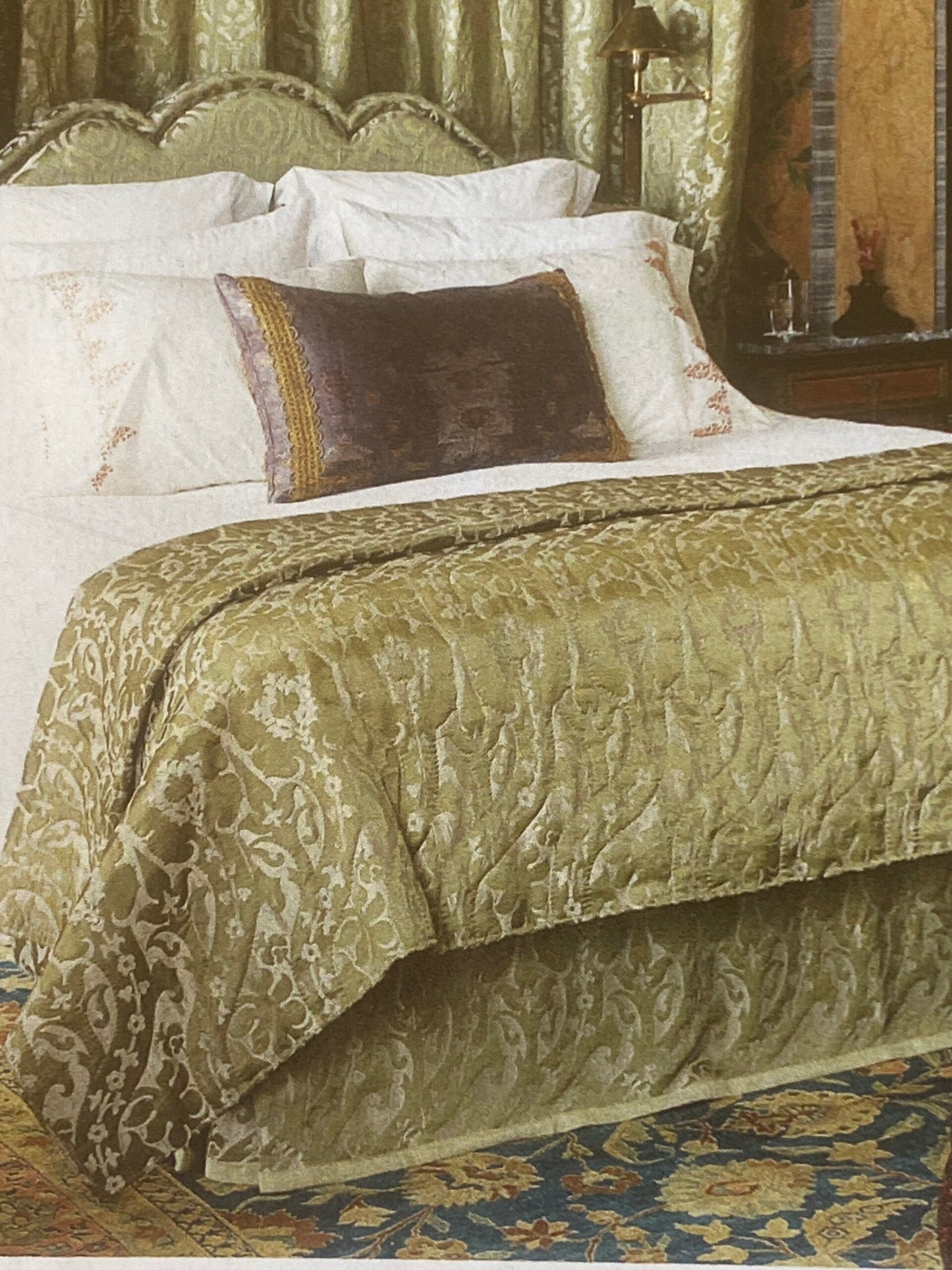 100% Silk Damask Peony River Linen - Ecru