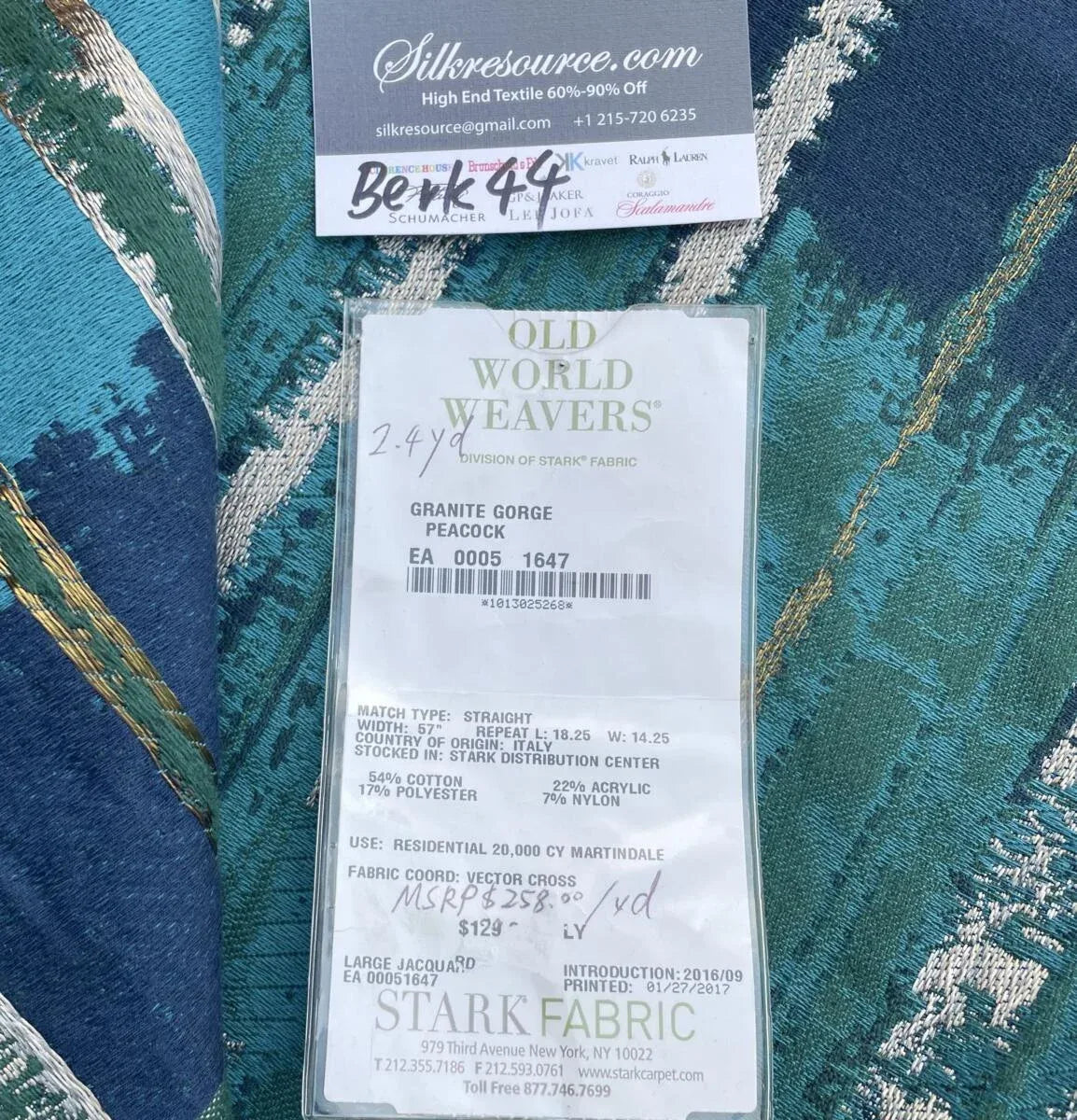 BerkBox44-4 Scalamandre Granite Gorge Peacock - 2.4 Yard