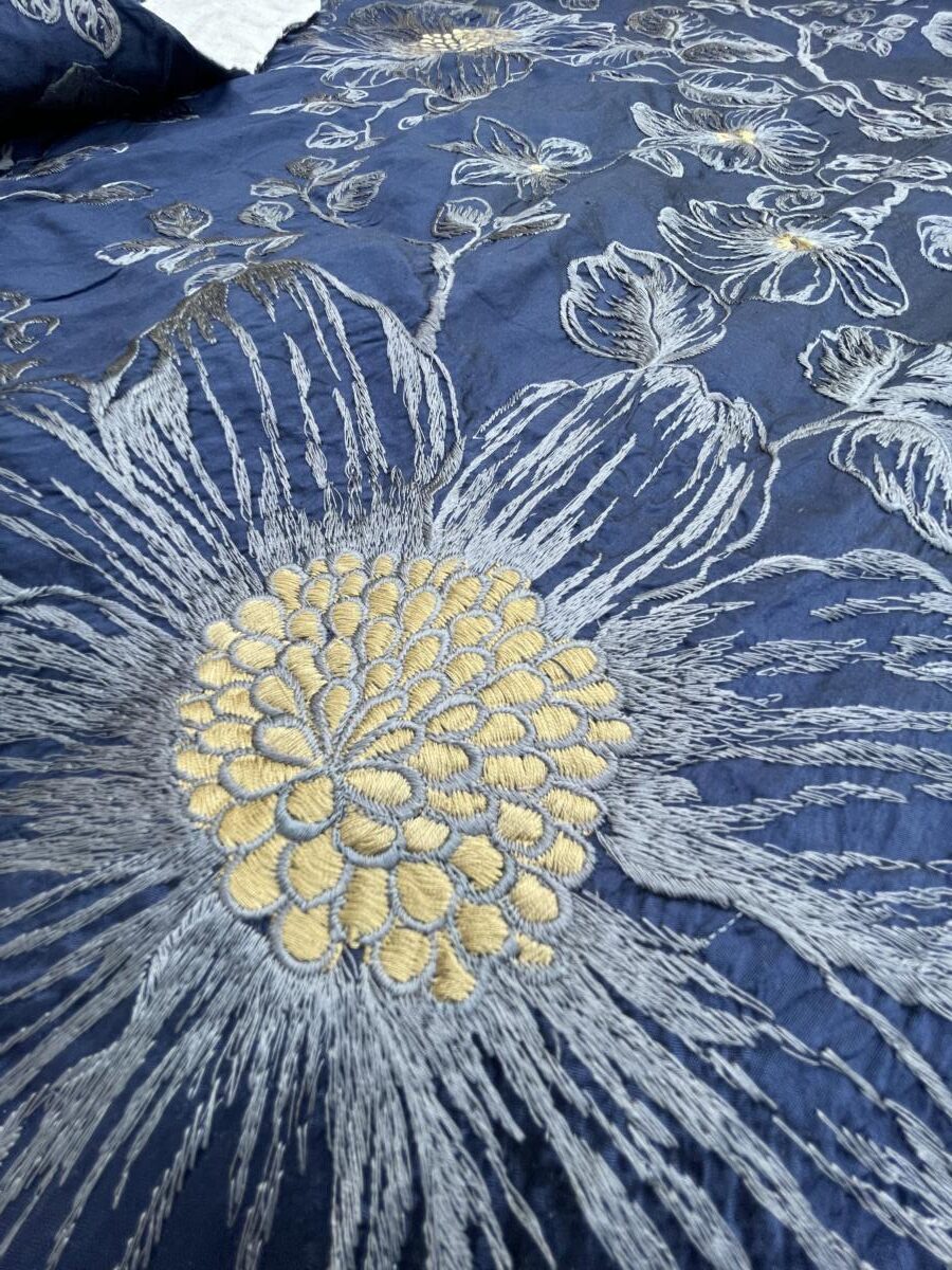 BerkBox44-5 Scalamandre Floral Princess Silk Patriot Blue and Gold Large Flora - 2.4yd by 54 Inches Wide