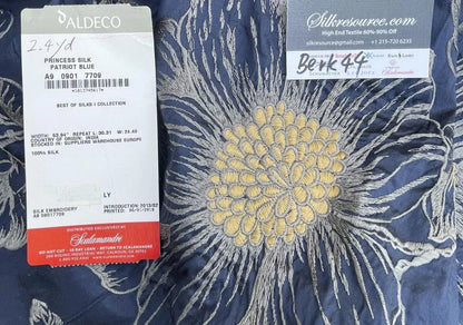 BerkBox44-5 Scalamandre Floral Princess Silk Patriot Blue and Gold Large Flora - 2.4yd by 54 Inches Wide