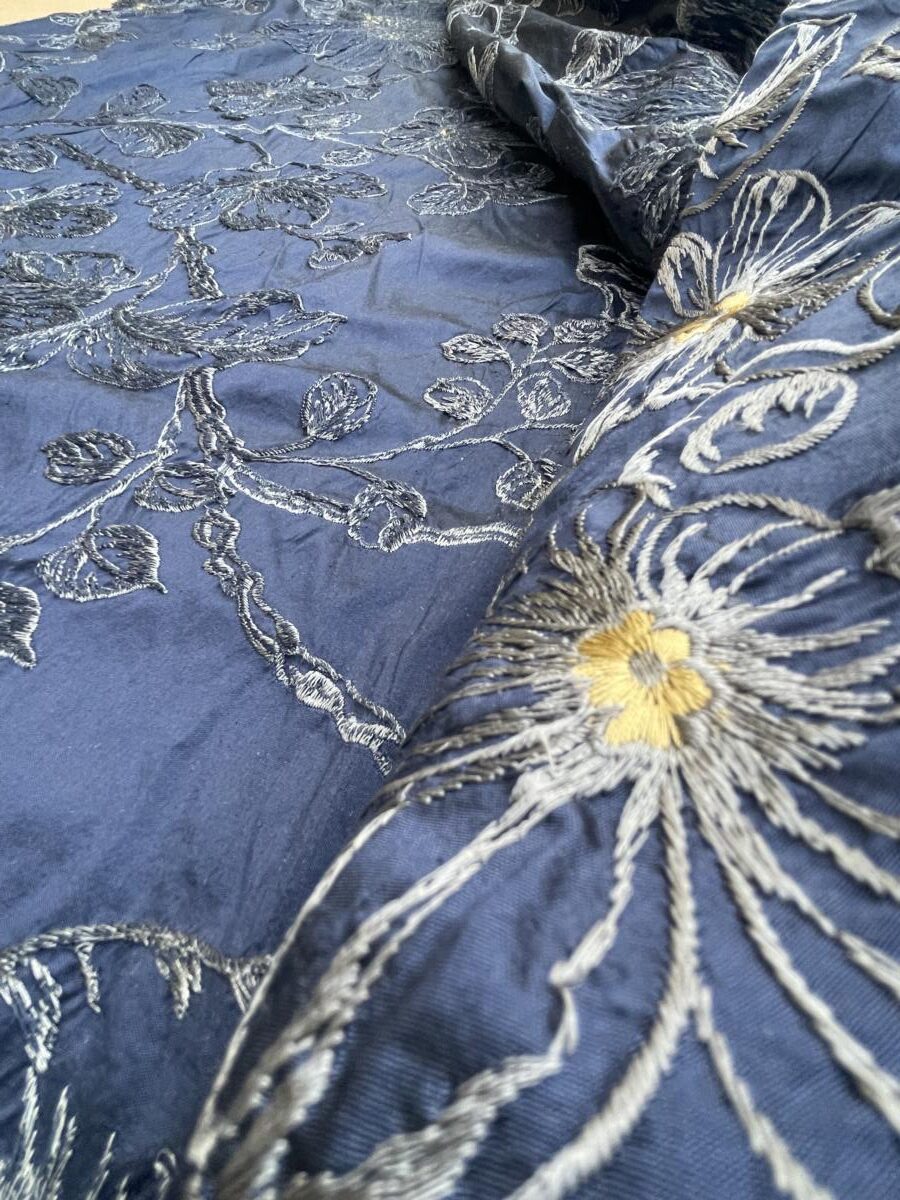 BerkBox44-5 Scalamandre Floral Princess Silk Patriot Blue and Gold Large Flora - 2.4yd by 54 Inches Wide