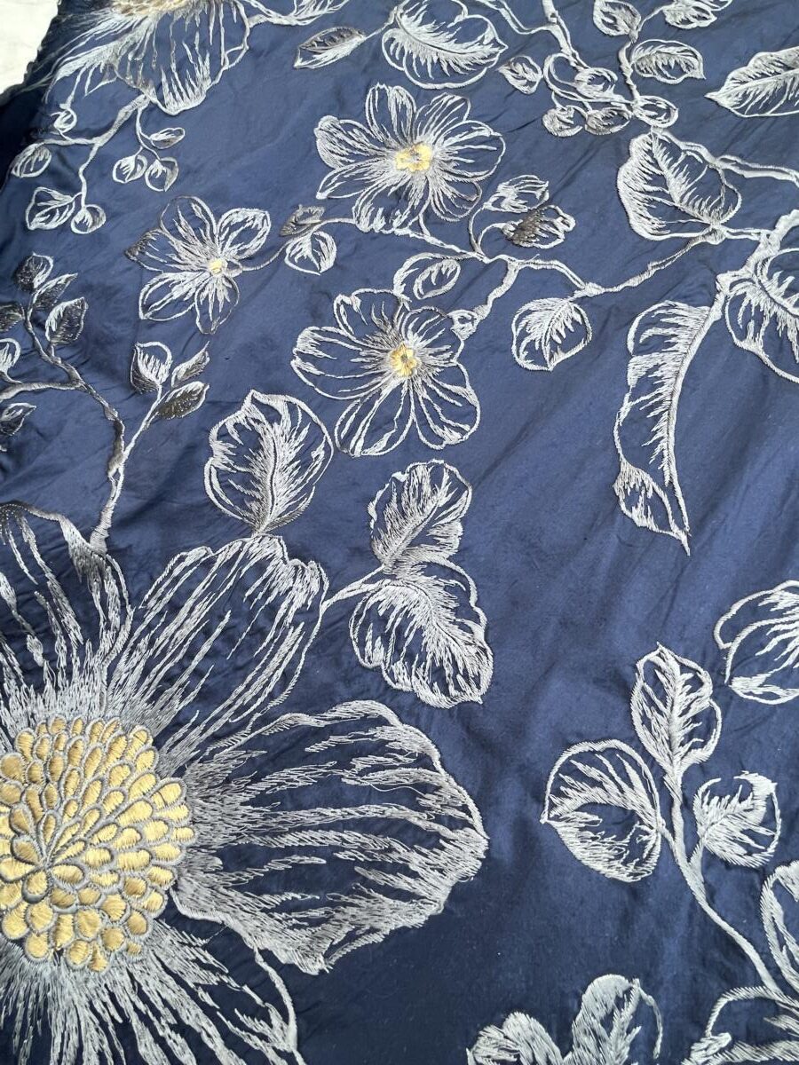 BerkBox44-5 Scalamandre Floral Princess Silk Patriot Blue and Gold Large Flora - 2.4yd by 54 Inches Wide