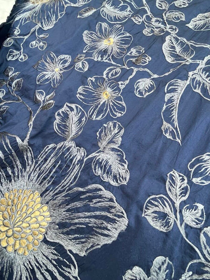 BerkBox44-5 Scalamandre Floral Princess Silk Patriot Blue and Gold Large Flora - 2.4yd by 54 Inches Wide