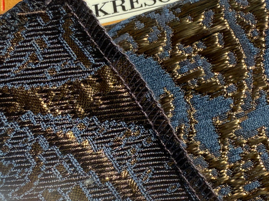 By yard Boboli Garden Silk Damask Italian Metallic Midnight Blue Gold MSRP USD 568/yard