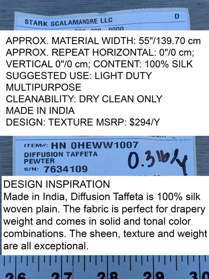 Scalamandre Diffusion Taffeta Pewter Gray Silk Solid Texture MSRP USD294/y