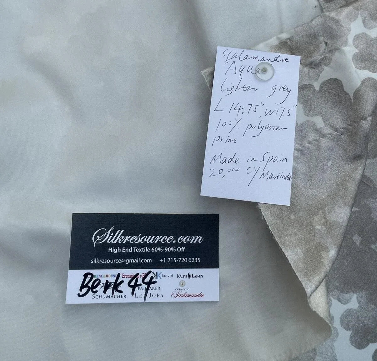 BerkBox44-9 Scalamandre Aqua Lighter Gray Printed in Spain