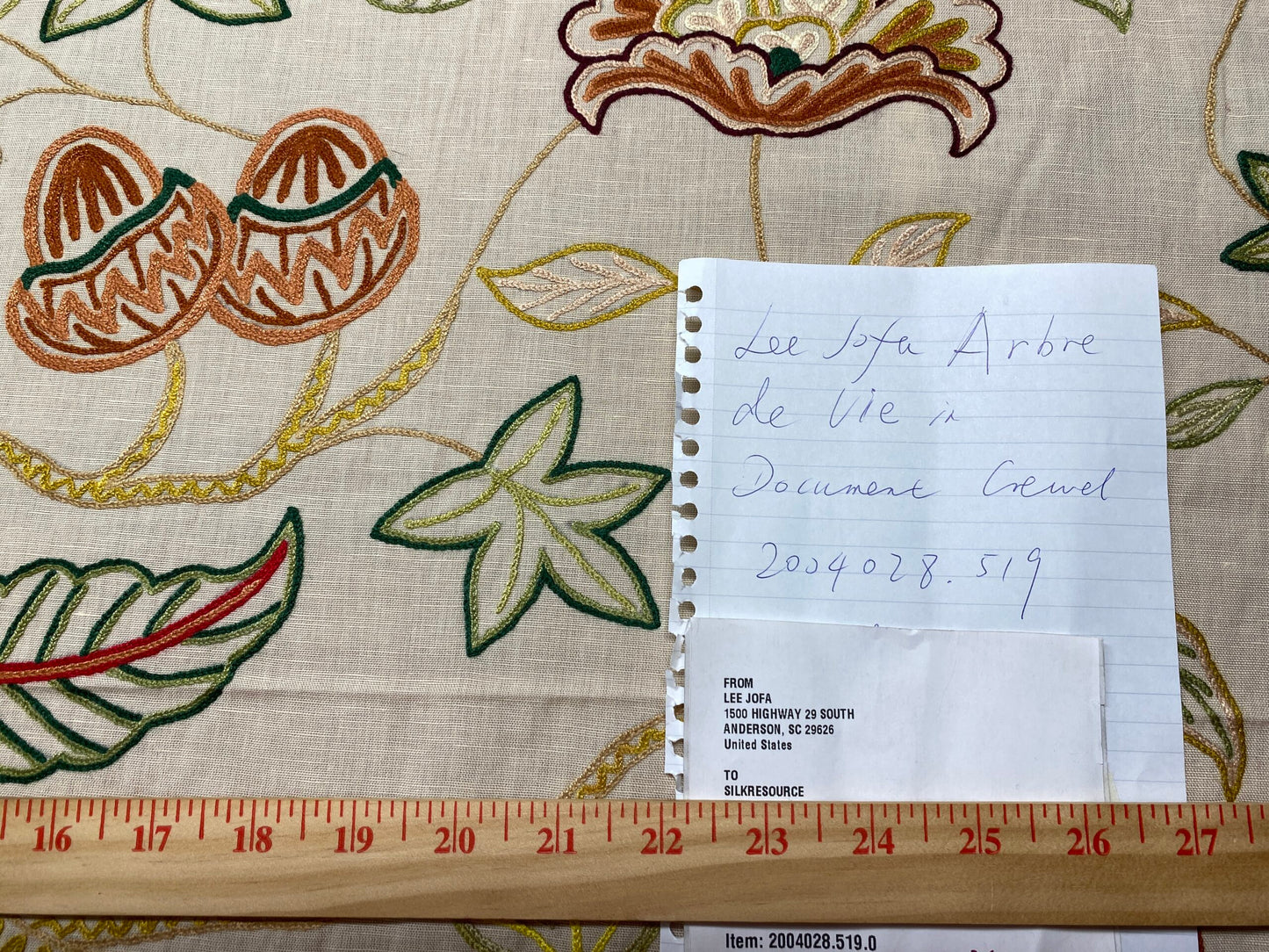 3y Lee Jofa Arbre De Vie.document Stunning Crewel Embroidery Tree of Life Linen Museum Quality