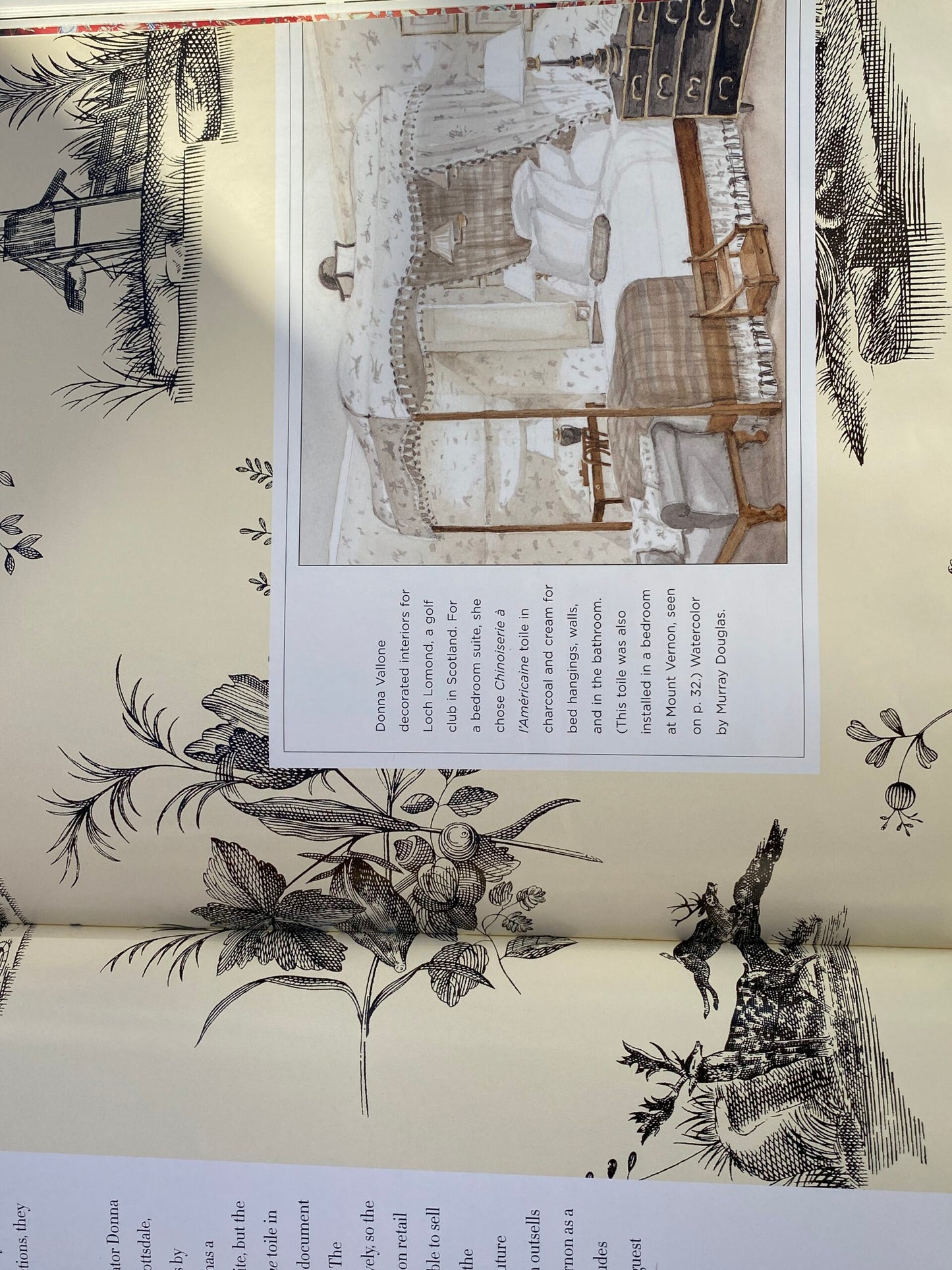 Brunschwig &amp; Fils Chinoisere A L'americaine Toile Aqua Blue White Bird Animal  Flora and Fauna from Mount Vernon Toile de jouy