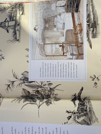 Brunschwig &amp; Fils Chinoisere A L'americaine Toile Aqua Blue White Bird Animal  Flora and Fauna from Mount Vernon Toile de jouy