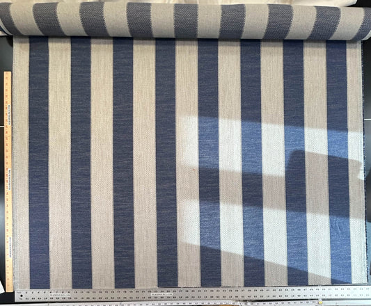 Scalamandre Indy Navy Deep Blue Linen Cotton Blend Texture Stripe Sophisticated Heavy Duty - By The Yard