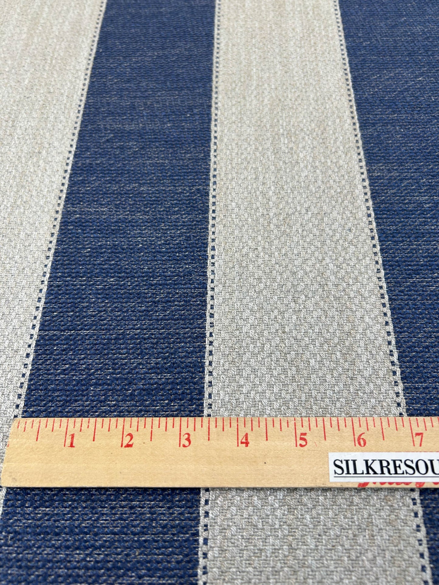 Scalamandre Indy Navy Deep Blue Linen Cotton Blend Texture Stripe Sophisticated Heavy Duty - By The Yard