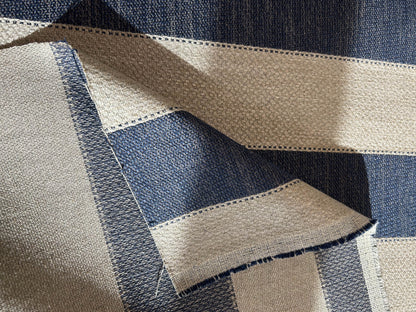 Scalamandre Indy Navy Deep Blue Linen Cotton Blend Texture Stripe Sophisticated Heavy Duty - By The Yard